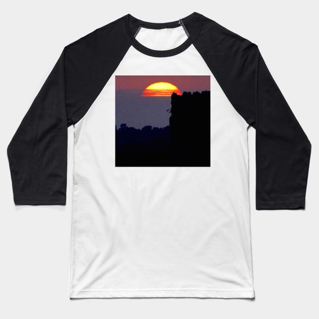 POLLUTION SUN SETS AT EAGLE TOWER Baseball T-Shirt by dumbodancer